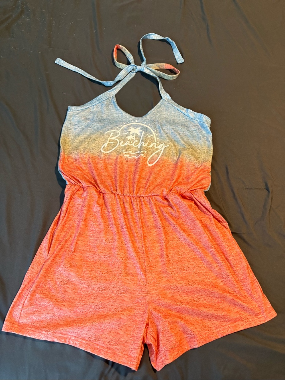 SHEIN Coral and Light Blue Ombre Halter Romper